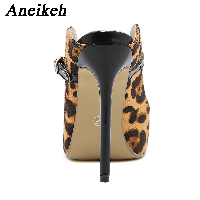 Aneikeh 2024 Spring Leopard Print New Stiletto Shoes Mules Pumps Heels Sexy Ladies Fashion High Heeled Nightclub Shoes 35-42