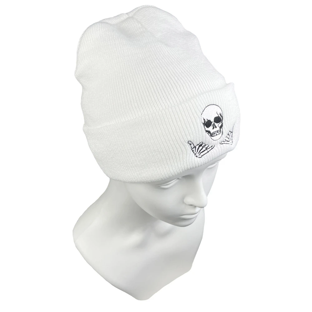 1pcs Winter Embroidery Skull Gestures 66 Acrylic Knit Beanies Hat For Men Women Couple Outdoor Mountaineering Warming Cold Caps