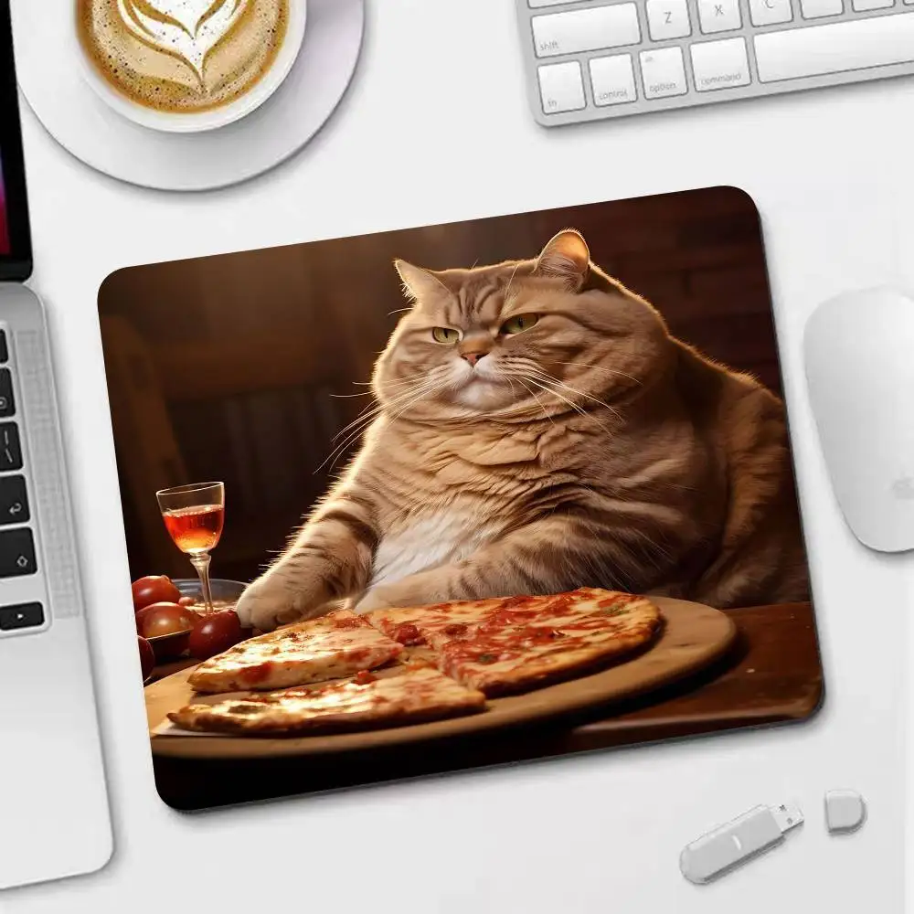 Funny Cat Eating Pizza Mouse Pad 25X29 Small Square Computer Office Game Table Mats Rubber Anti-slip Mousepads Desk Pad