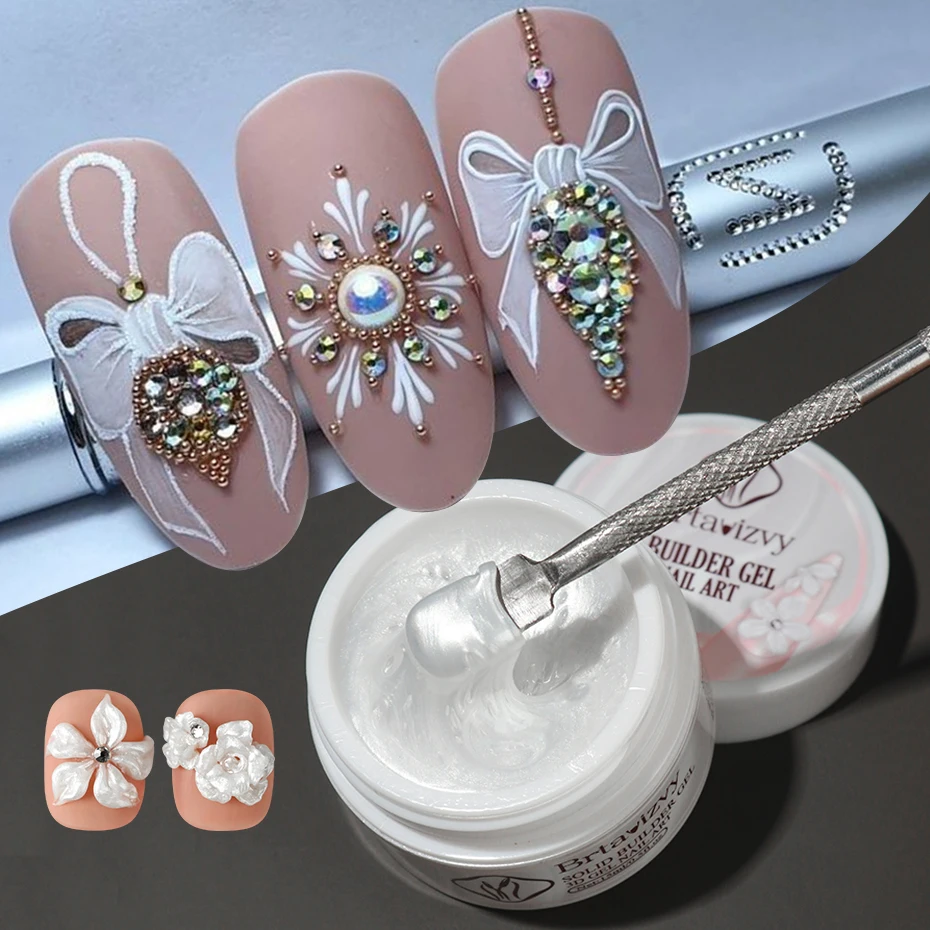 15ml 3D Solid Builder Nail Art Gel Pearl White Non Sticky Hand Nail Extension Gel Acrylic Rhinestone Carving Petals Nail Supply