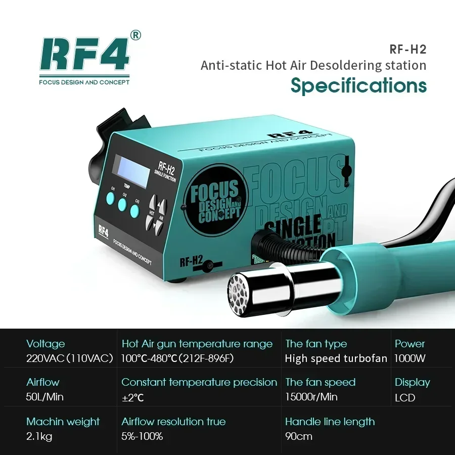 RF4 H2 1000W Hot Air Gun Station Intelligent Anti-static BGA Rework Station for Mobile Phone Motherboard PCB Desoldering Repair