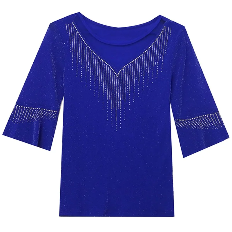 2025年夏ファッショナブルなレディースTシャツ、ホットフィックスラインストーン付き、中空デザイン、メスベルダンストップ、韓国風スリムフィット