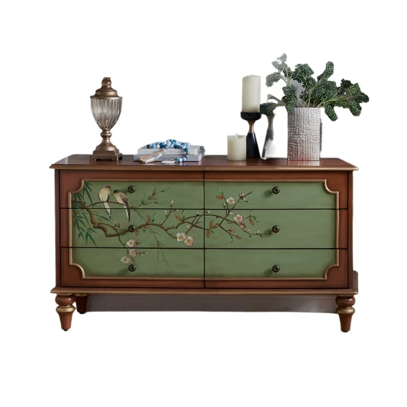 

American country solid wood entrance painted chest cabinet bedroom TV cabinet bedside low chest cabinet