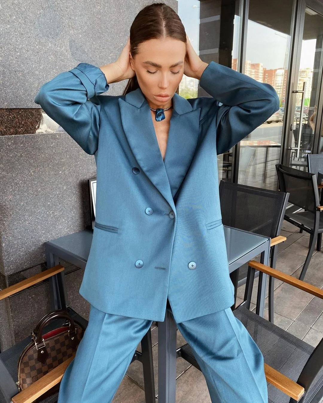 Chic Designed Blue Mother of the Bride Dresses Custom Made Peaked Lapel Loose 2 Pieces Set Jacket Pencil Pants Daily Blazer