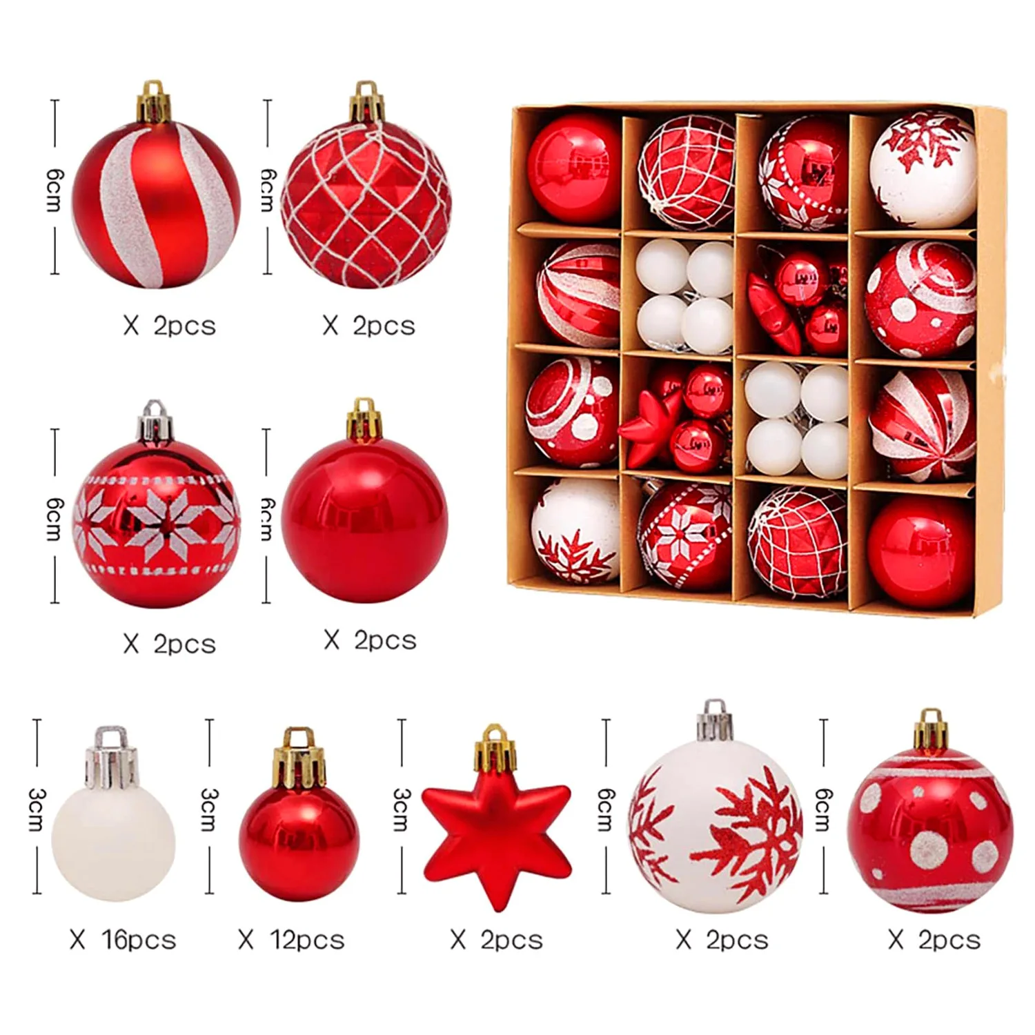 42 Pcs Christmas Ball Ornaments Set Red White 6cm Shatterproof Plastic Xmas Tree Baubles Hanging Decor for Holiday Party Home Garden Navidad view 3