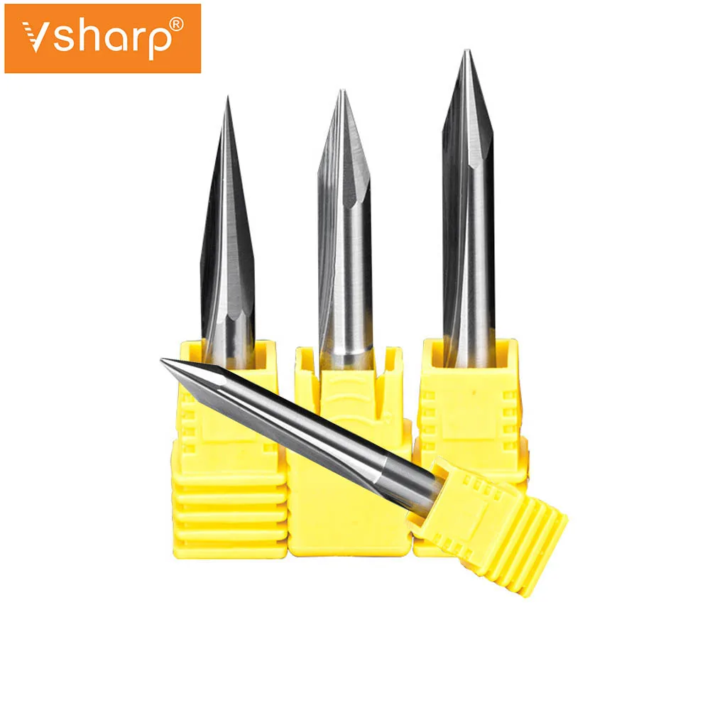 Vsharp 2 Flutes V Tip End Mill  6mm Shank  Double Blade Straight Groove CNC Engraving Bit Sharp Carving Tool For Woodworking