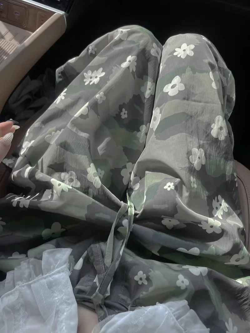 トレンディな花柄ワークウェアパンツ ハイウエスト ストレートレッグ カジュアルパンツ 韓国風 通勤 ファッション ロングパンツ 夏 SEI