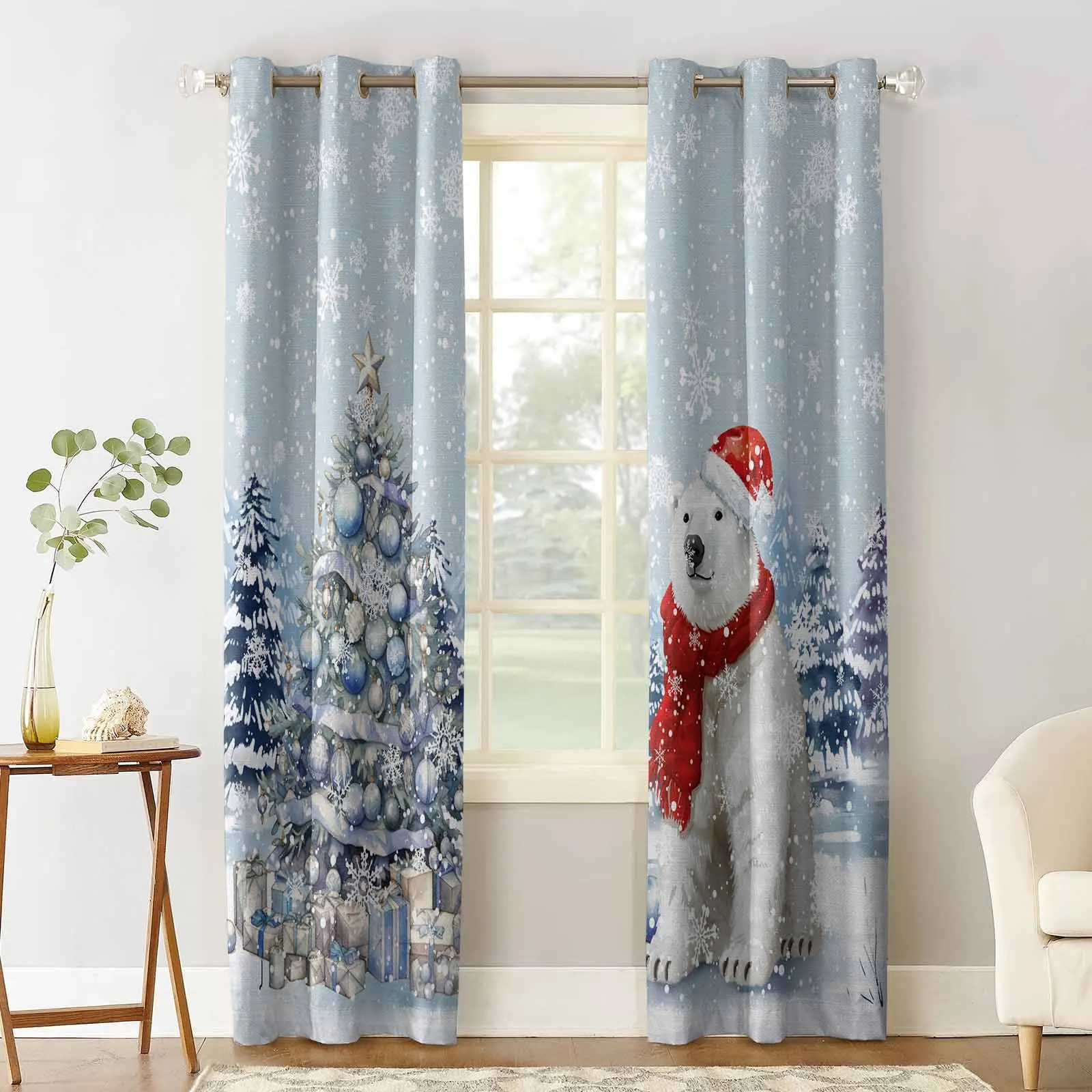 Christmas Snowflakes Retro Koala Living Room Bedroom Window Treatment Blinds Drapes Modern Kitchen Curtains