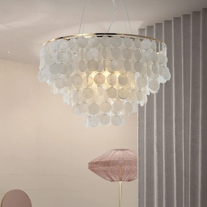 

Modern White Shell Led Chandelier Adjustable Gold Chrome Metal Ceiling Hanging Light Fixtures Home Pendant Lamp Luminaire