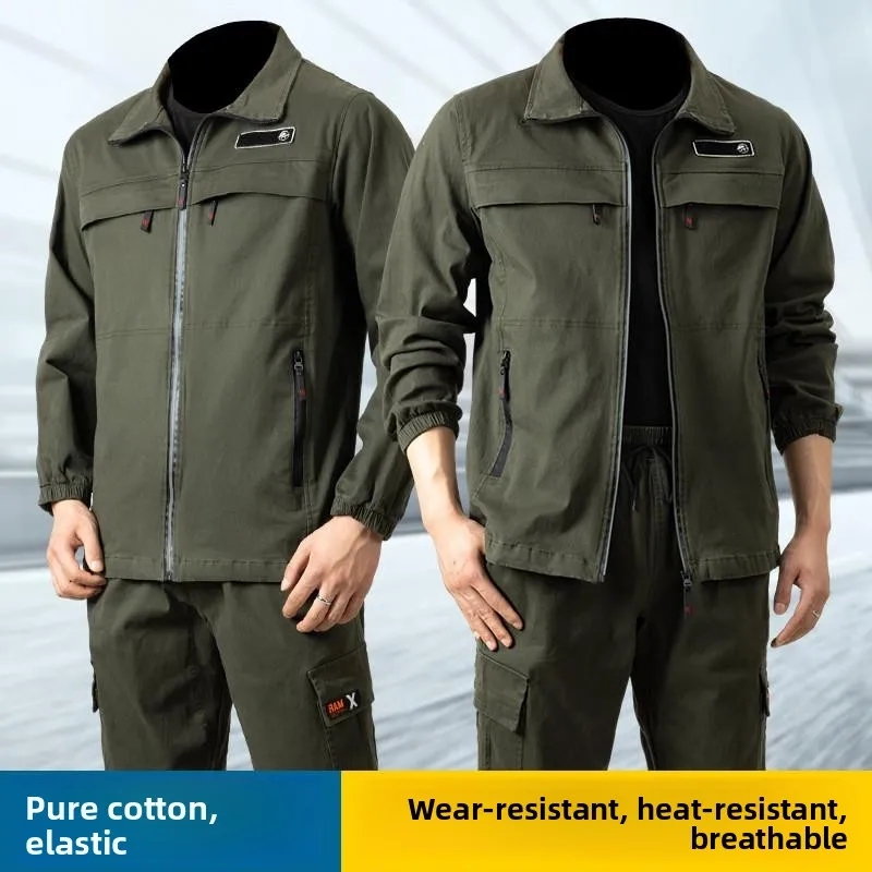 

Комплект рабочей одежды из чистого хлопка с эластаном для мужчин: весенне-осенний камуфляжный костюм для защиты труда, термостойкий