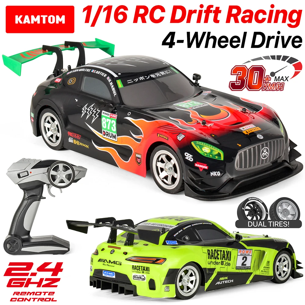 

​ KAMTOM 1/16 радиоуправляемый автомобиль, матовый, 30 км/ч, Drift Racing, 2,4 ГГц, 4WD, пульт дистанционного управления, высокоскоростной автомобиль, два шины, сменный подарок для детей