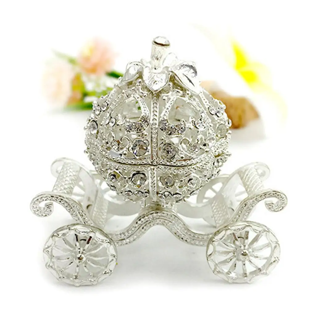 Handmade Pumpkin Carriage Jewelry Organizer Box Vintage Enamel Plated Trinket Case for Birthday Gift and Decoration