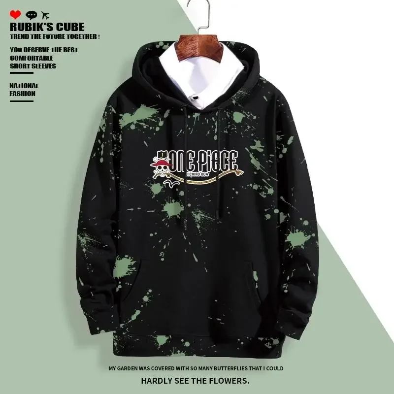 One piece Roronoa Zoro Printed Hooded Sweatshirt Jacket Color Blocked Trendy Cartoon Clothing Jacket