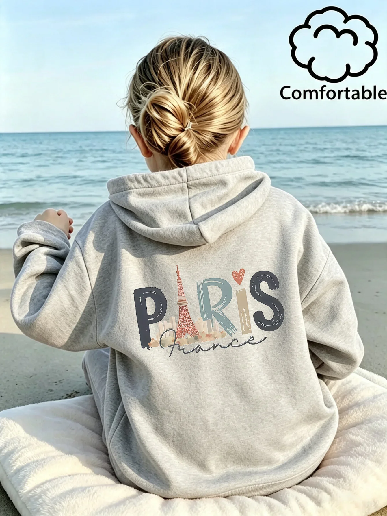 Teen Girls Black Paris Eiffel Tower Graphic Hoodie French Travel Printed Sweatshirt School Clothes Birthday Gift Autumn Tops
