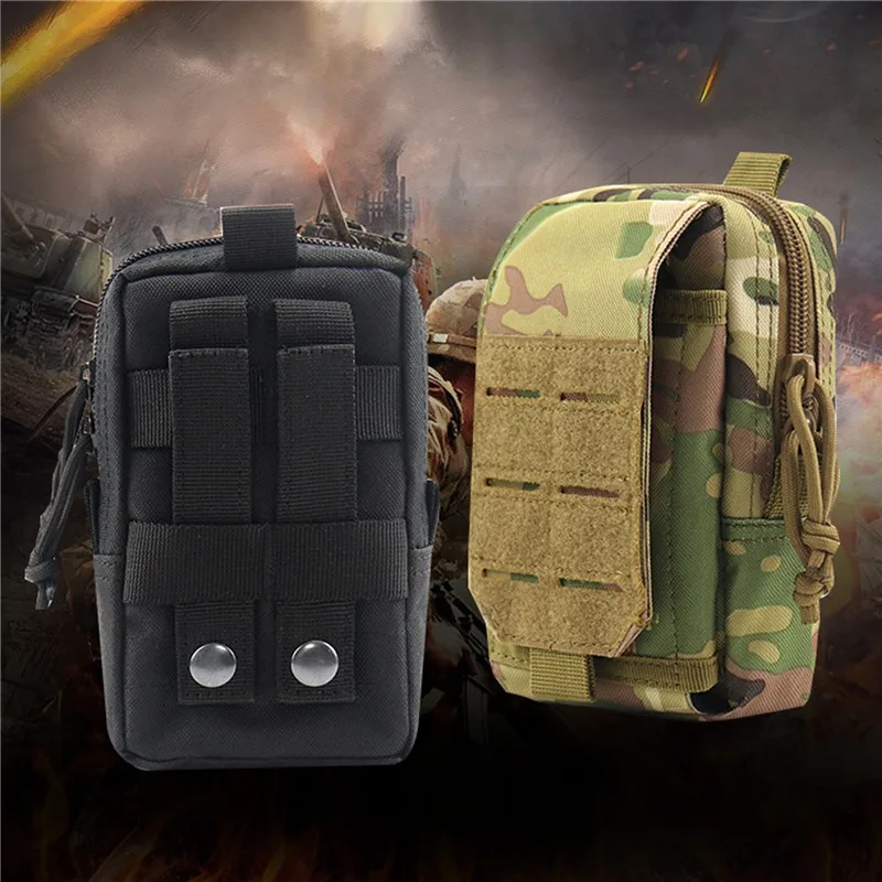 Molle de la caja del teléfono móvil bolsa de la cintura Camo impermeable Nylon multifunción Casual hombres Fanny riñonera hombre pequeño bolso