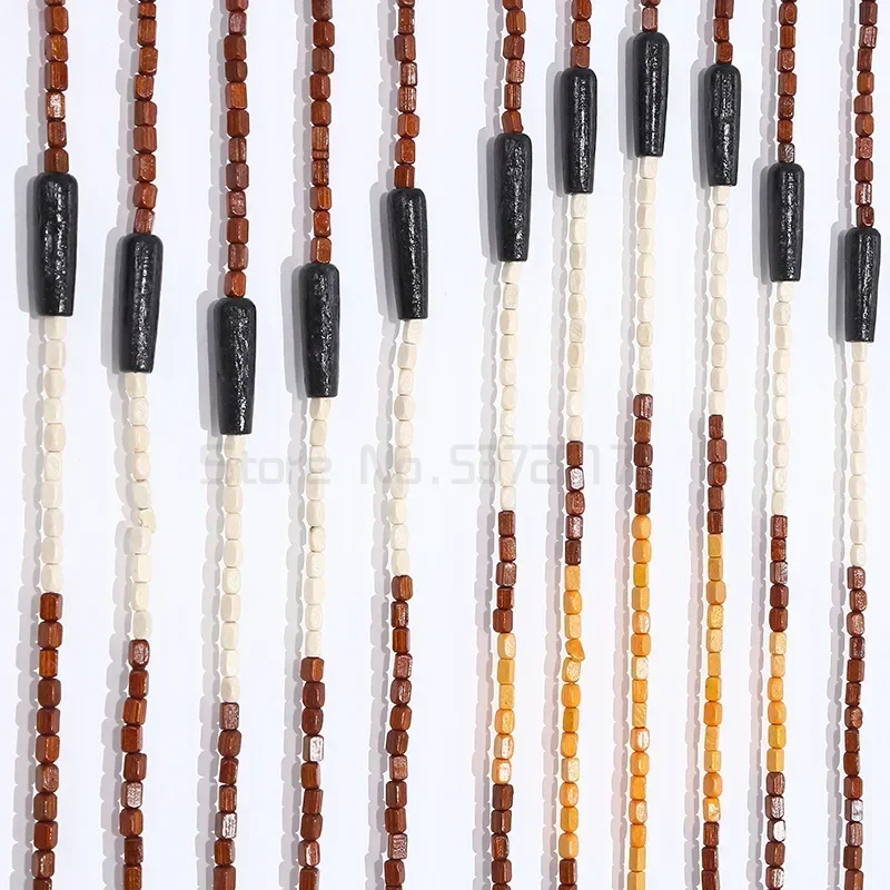 Handmade Wood Bead Curtain Retro Wave String Door Wooden Blinds Fly Screen for Porch or Bedroom Divider Artistic Home Decor