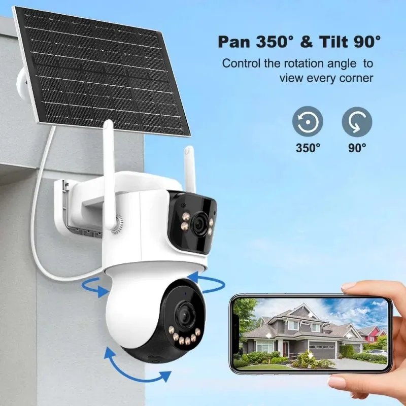 Icsee AOV WiFi 4MP 8CH 7 بوصة LCD NVR نظام كاميرا الأمن بالطاقة الشمسية واي فاي في الهواء الطلق AOV اللاسلكية المزدوجة عدسة نظام كاميرا PTZ الشمسية #4