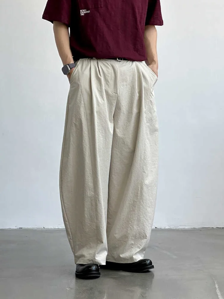 

Retro Japanese Sle Pleated Wide Leg Casual Pants Men Women Spring Summer Autumn Thin Loose Fit Trousers Straight Cut