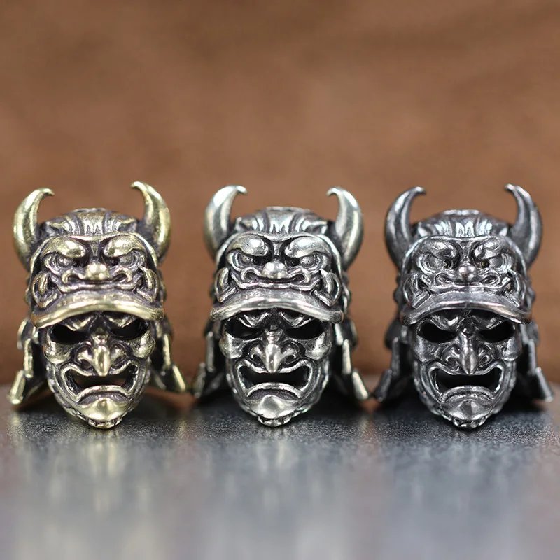 Japanese Eagle Nose Samurai Helmet Brass Knife Bead Woven Paracord Keychain Lanyard Pendant Outdoor EDC DIY Hangings Accessories