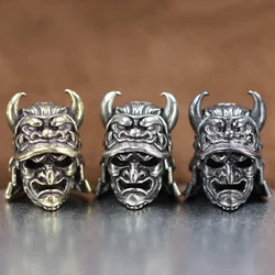 Japanese Eagle Nose Samurai Helmet Brass Knife Bead Woven Paracord Keychain Lanyard Pendant Outdoor EDC DIY Hangings Accessories