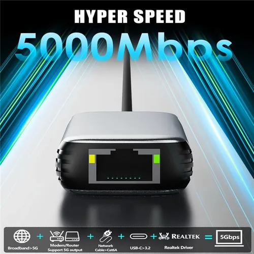 Imagen 2 del producto Adaptador de tarjeta de red de 5000Mbps, adaptador USB/tipo C a RJ45, 5Gbps, USB 3,0, convertidor de tarjeta de red Gigabit con cable, HUB para PC y portátil