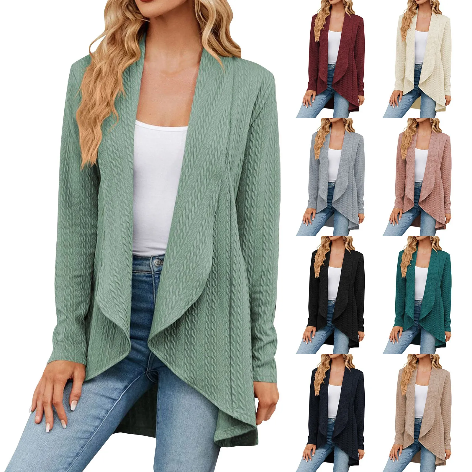 Women\'S Draped Front Open Cardigan Casual Long Sleeve Lightweight Knitted Cardigans Ladies Autumn Winter Solid Sweaters