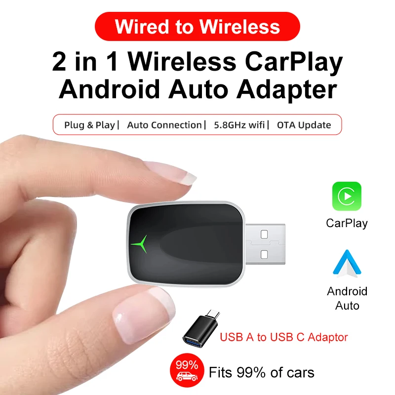 2026 New Wireless CarPlay Adapter 2-in-1 Wired to Wireless Dongle for Apple & Android Auto Universal for Nissan Wireless Adapter