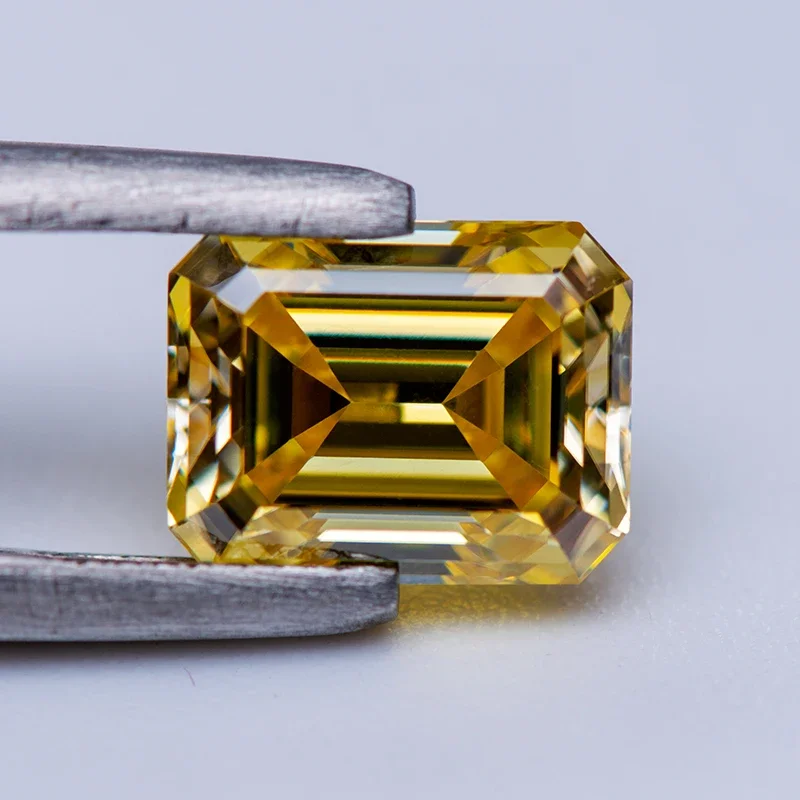 Pietra Moissanite Colore giallo limone Taglio smeraldo Ciondoli con diamanti coltivati in laboratorio Anello Collana Orecchini Materiali principali