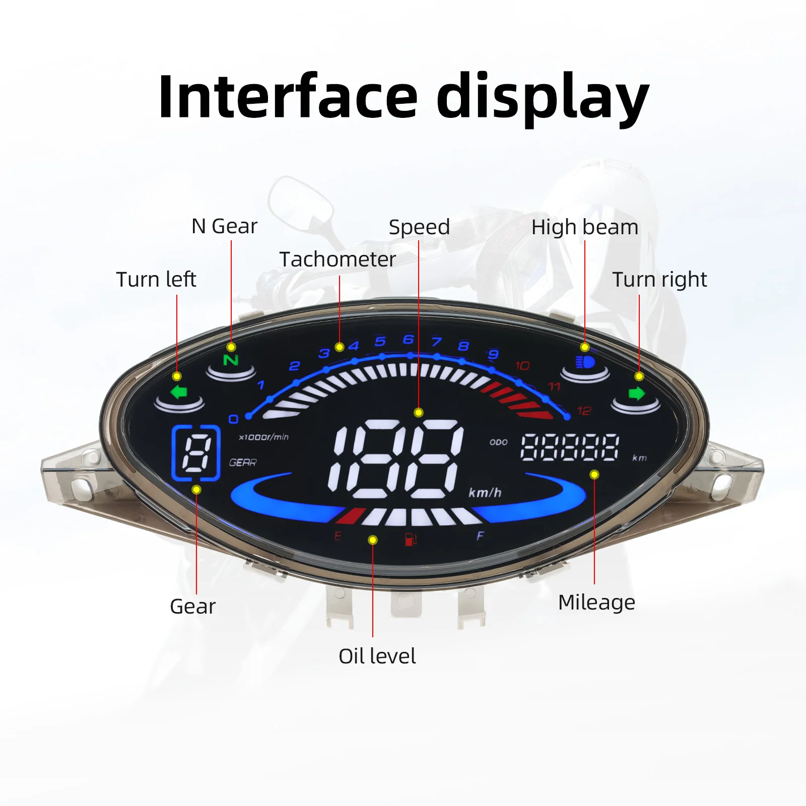 범용 오토바이 속도계, 방향 지시등 포함, 디지털 LED RPM 속도, 오일 레벨 계량기, Honda BIZ100 Biz100 C100 대시 보드용