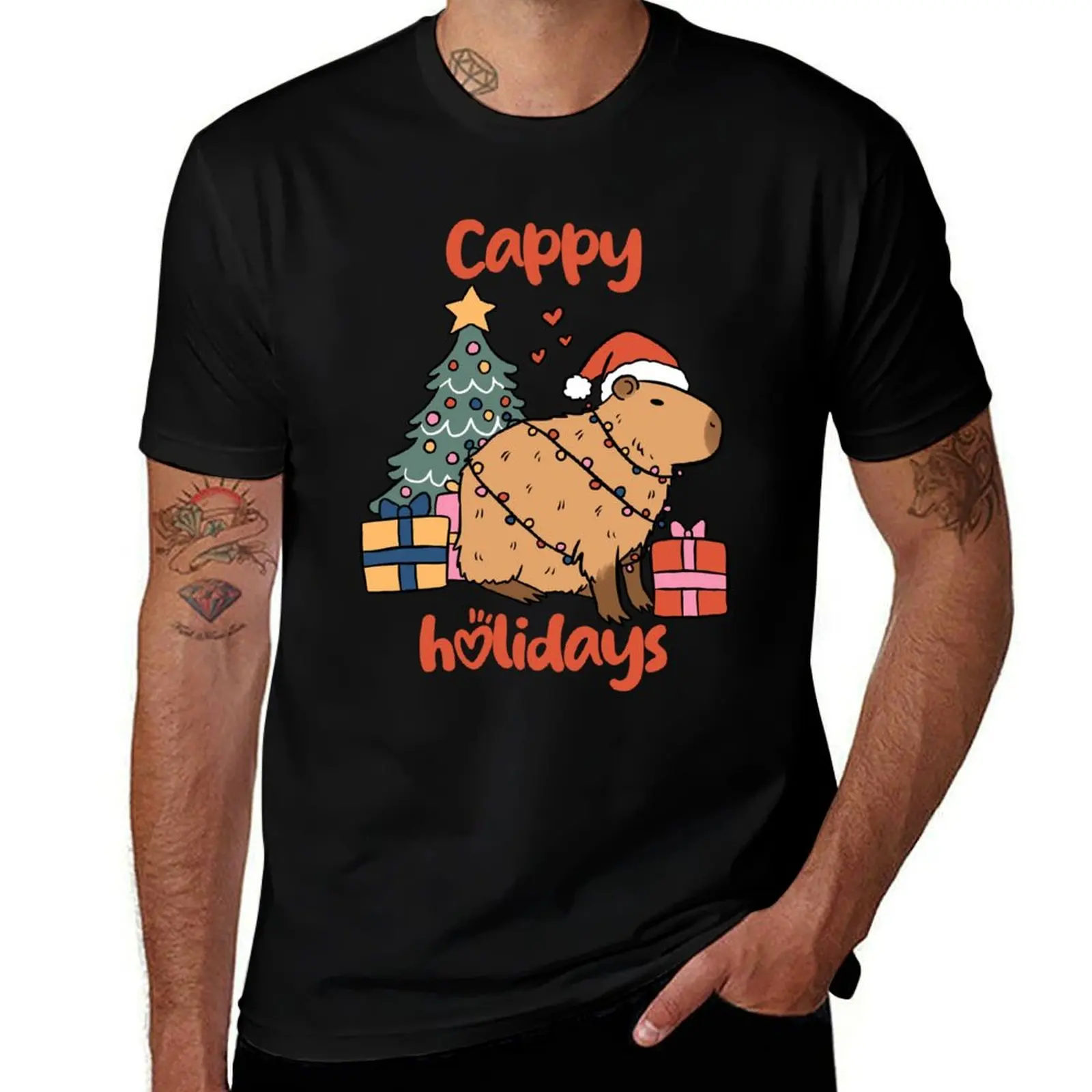

Cappy holidays Cute christmas capybara T-Shirt man t shirt heavy cotton t shirt custom print