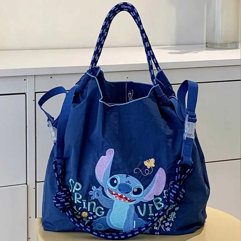 Disney-Stitch Bolsa de Ombro Grande Capacidade, Grande Capacidade, Bolsa de Compras Bordada, Anime Crossbody Bag, Grande, Média