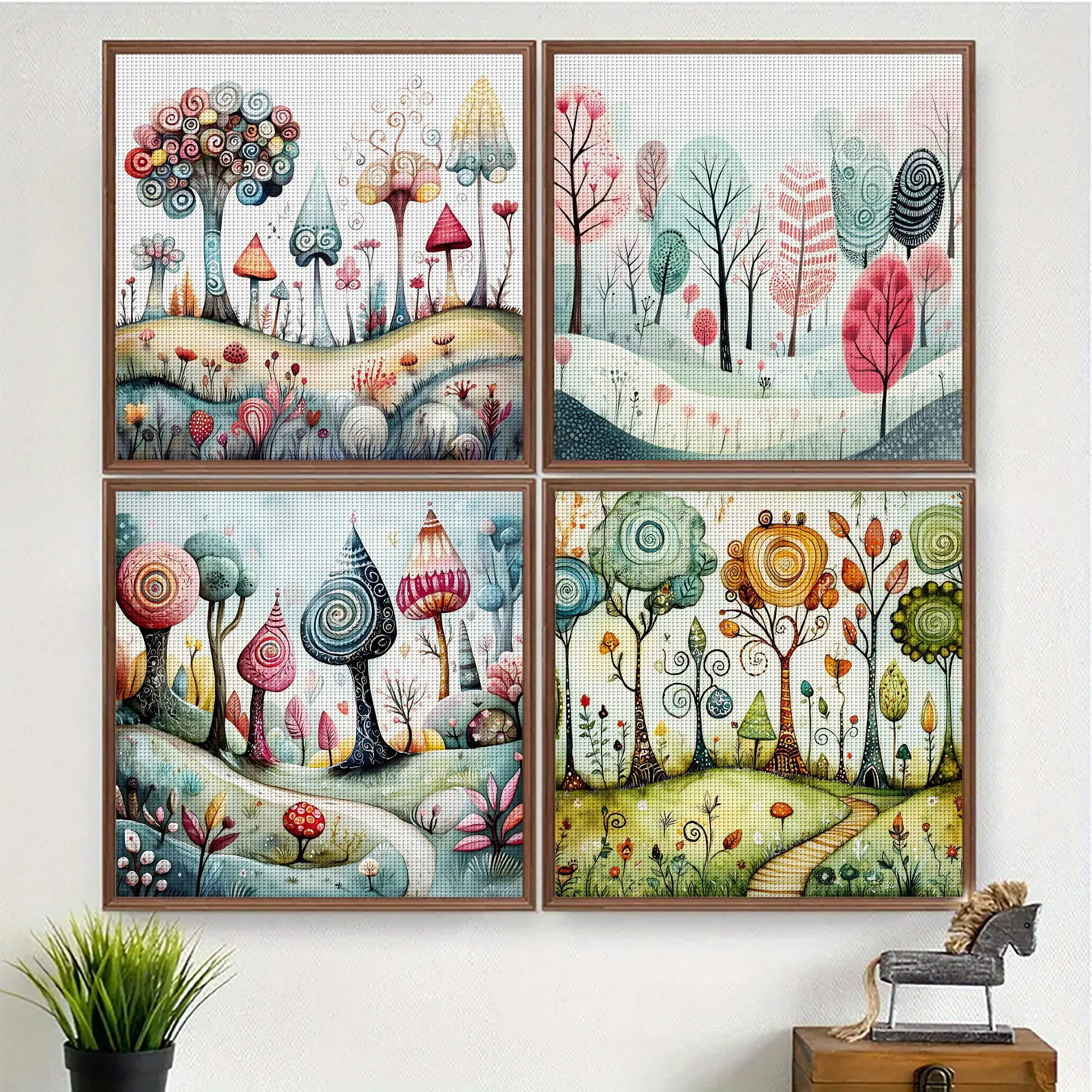 1 Stück 46x46cm/18,11x18,11 Zoll, 11CT Druck-Kreuzstich-DIY-Set, Märchenhaftes Waldland, Entspannendes Kreuzstich-Set für Erwachsene Anfänger