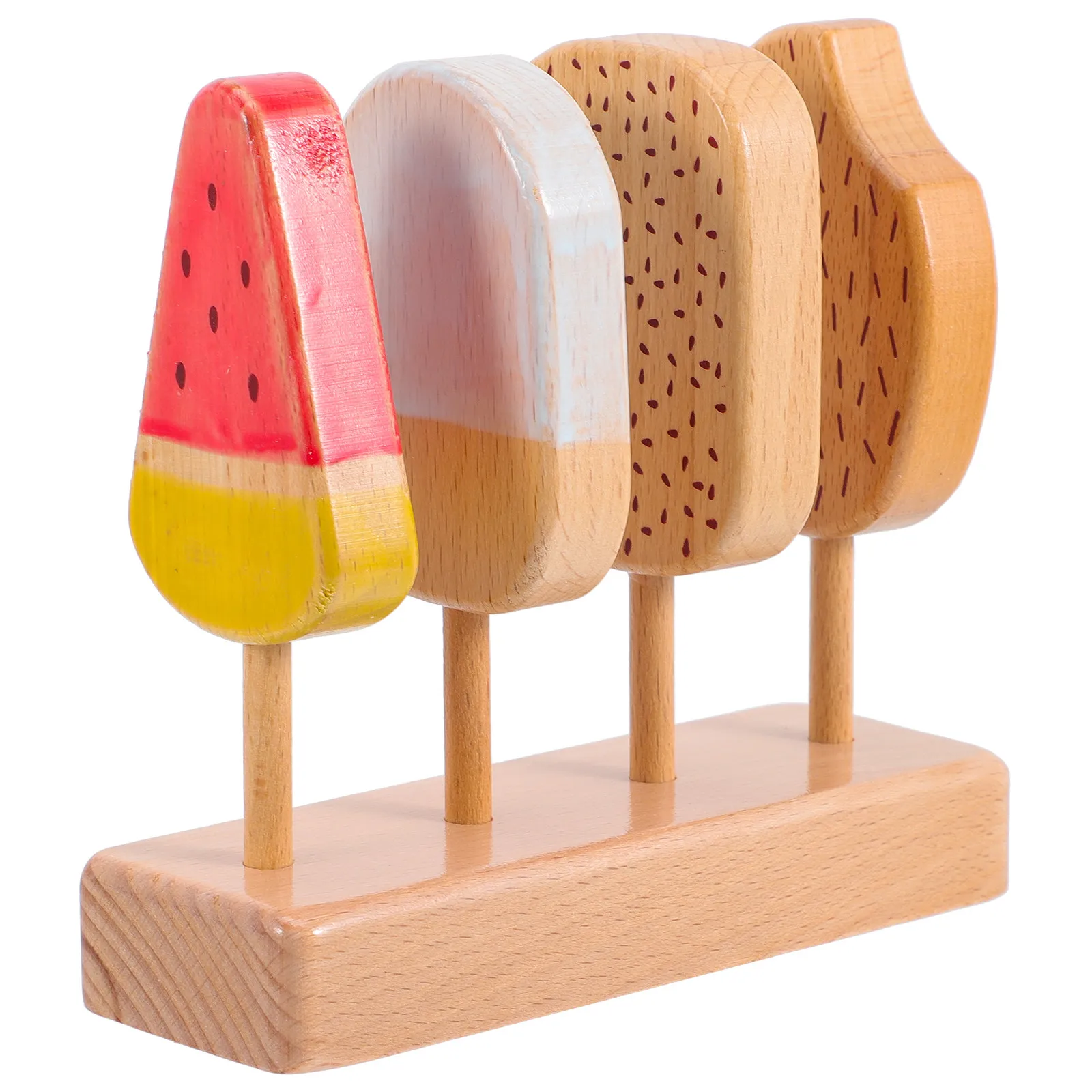 

1Set Wooden Ice Cream Pretend Play Set Realistic Lifelike Design Smooth Finish Teaching Tool Photo Prop Home Decor Shop Display