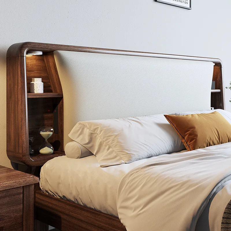 

Двуспальная кровать из мягкого орехового риса, большая кровать для риса из массива дерева, рисовая китайская кровать, стеллаж для хранения на главной спальне на двух метров.