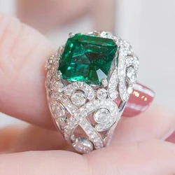 Huitan Elegant Lady's Rings for Wedding Anniversary Party Full Bling Iced Out Green CZ Rings Silver Color Mom's Gift New Jewelry