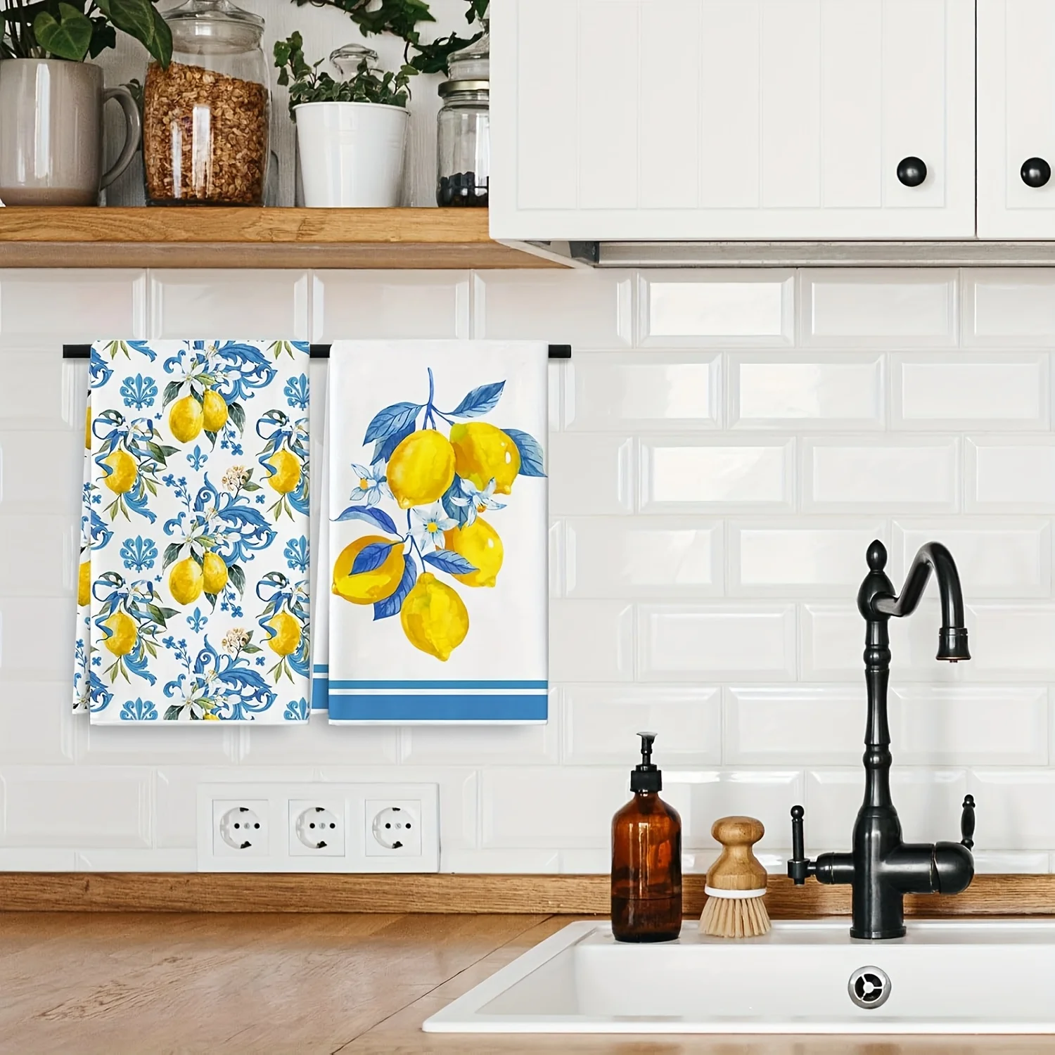 2 Piece Floral Lemon Printed Kitchen Towels Soft Absorbent Dish Cloth Hand Towel For Cleaning Decorative Kitchen Towels