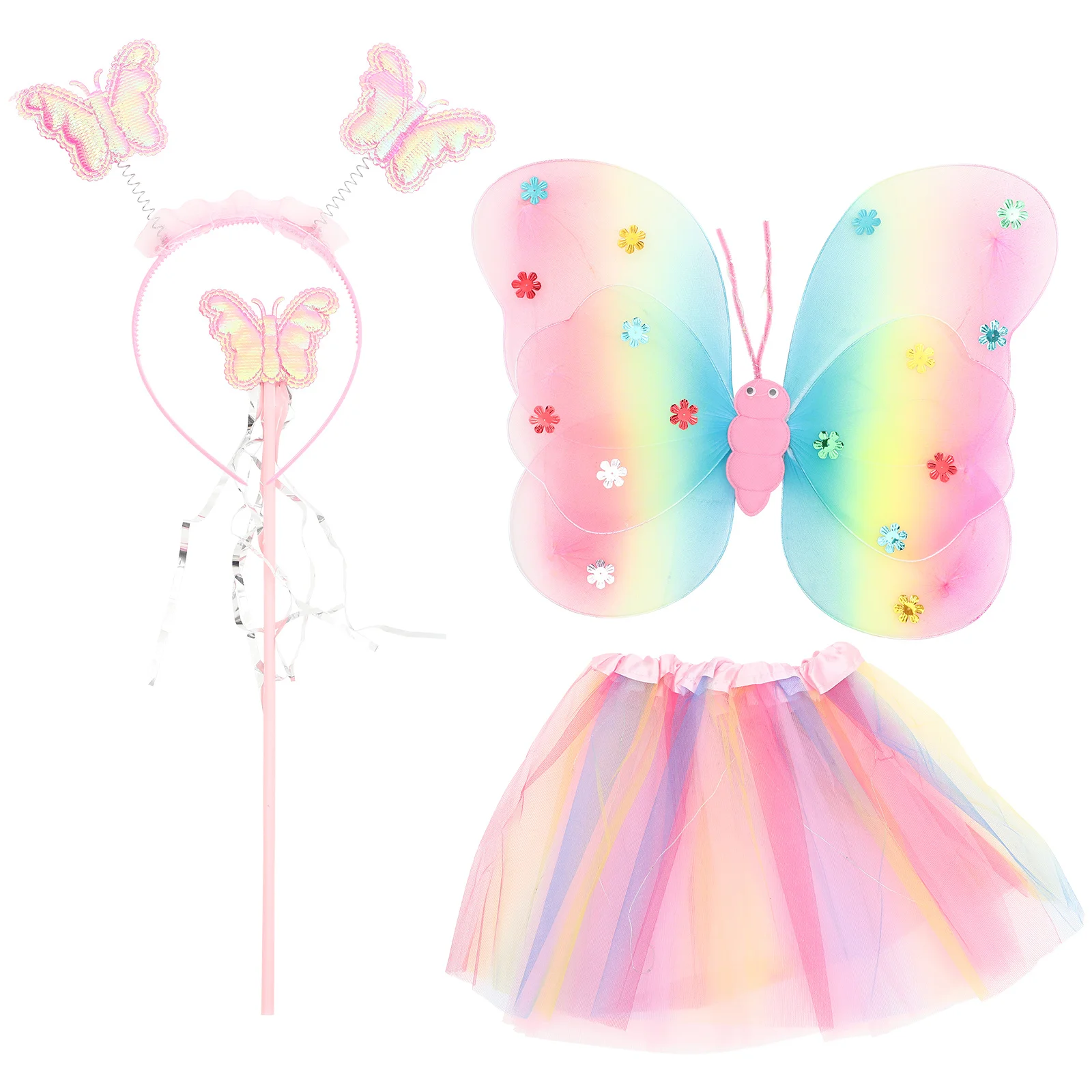 

1 set Glowing Butterfly Wings Costume Rainbow Fairy Set Headb Dress Wings Party Supplies Performance Clothes