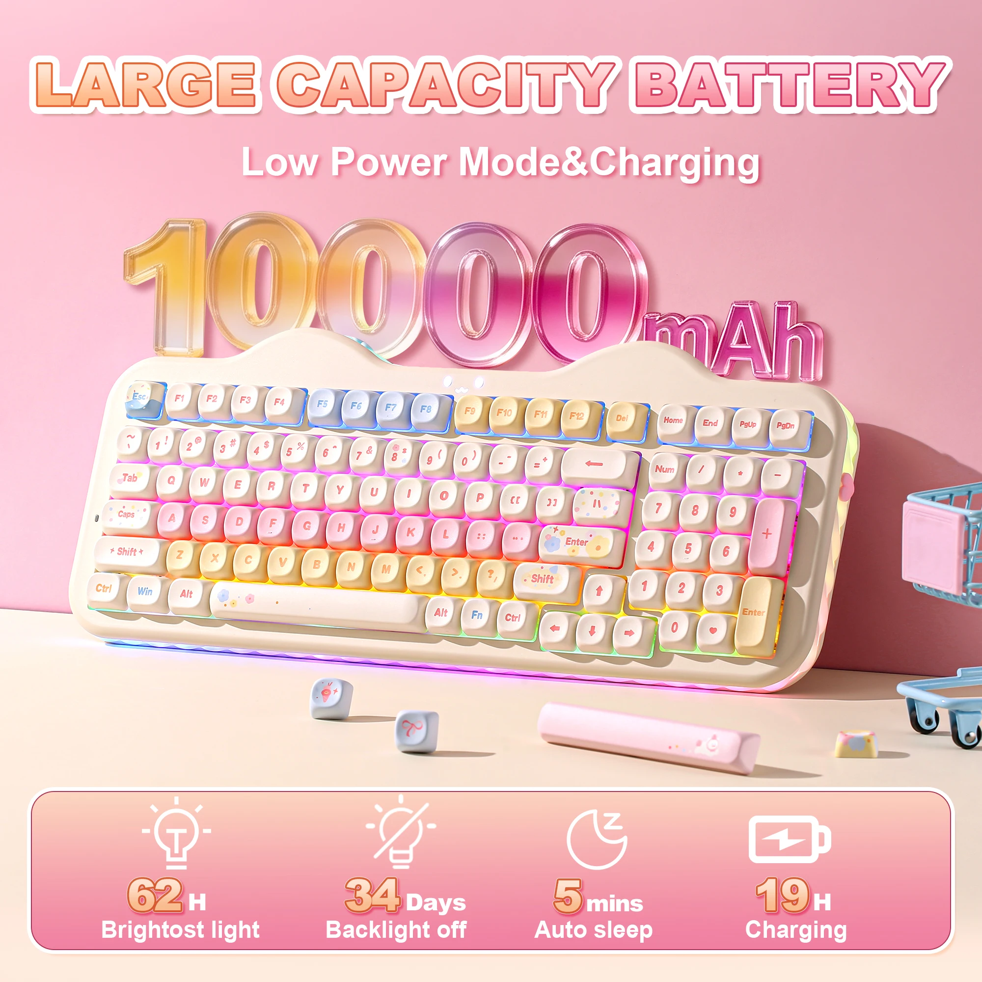 YUNZII C98 Wireless Mechanical Keyboard 99-Key Hot Swap Gasket Keyboard with Numpad Custom RGB Backlight Cute Keeb for Win/Mac