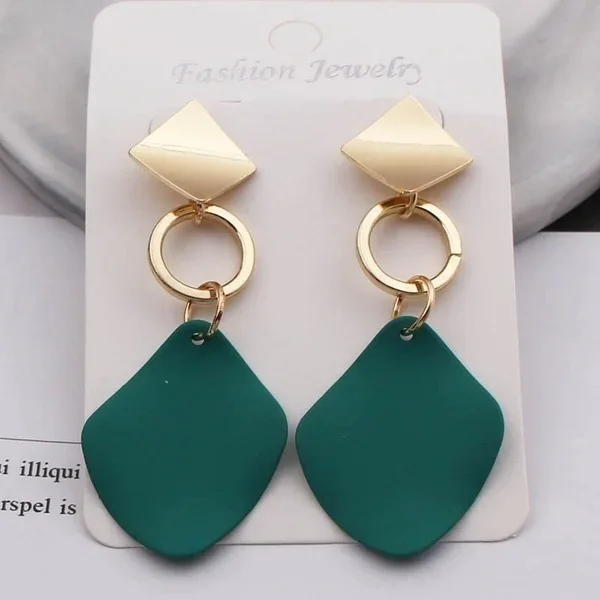 Delysia King Trendy Geometric Pendant Earrings Women Simplicity Candy Colors Designer Dangler for Party