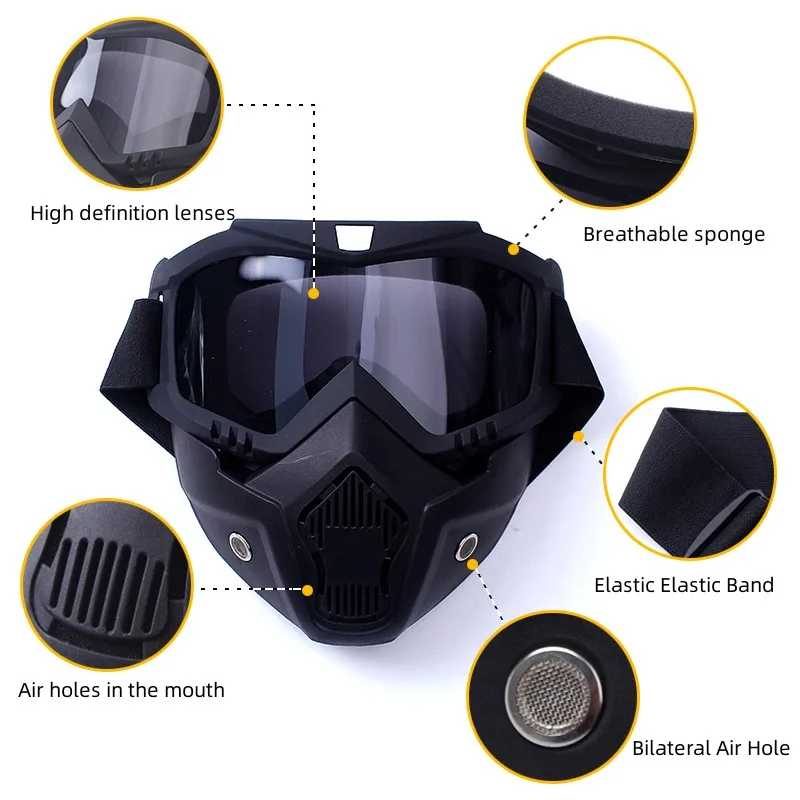 zlangsports Goggles Mask Anti-UV Detachable  Ski Mask Motorcycle HD Motocross Glasses Retro Riding Masks