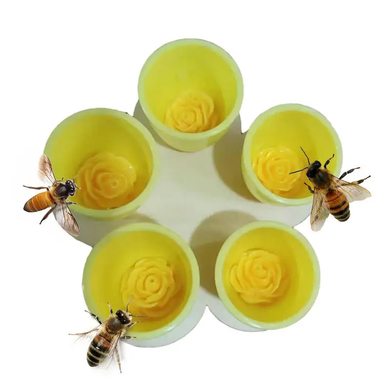 Bee Insect Drinking Cup Colorful Resin 5 Flower Beekeeping Drinking Fountain Cup Bee Drinker Cup Garden Feeding Drinker Decor