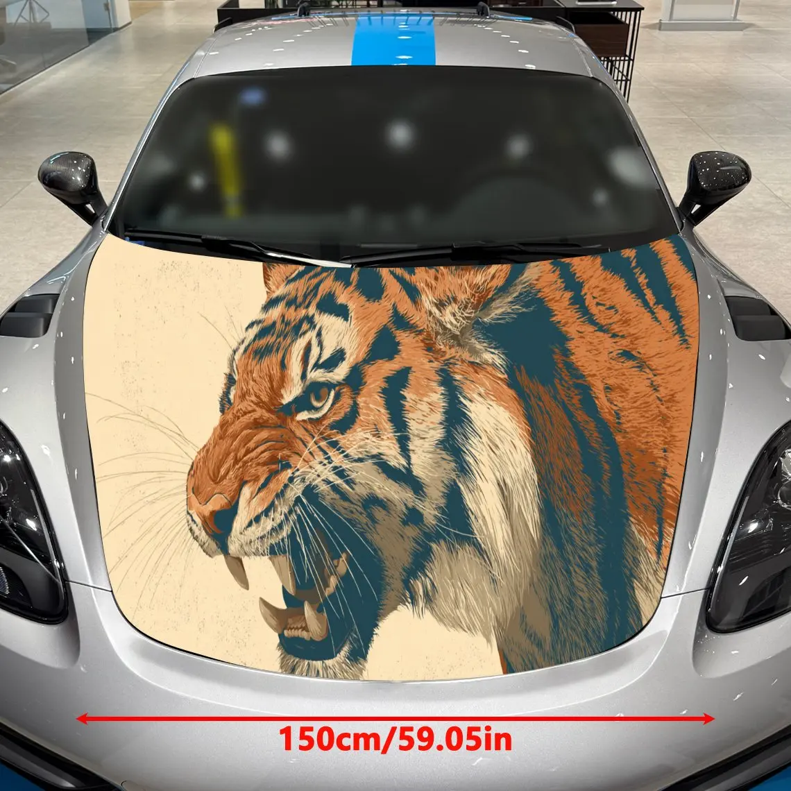 Car Decals A Tiger with Distinct Stripes in a Retro-Style, Textured Background with Artistic, Color-Blocked Visual Elements Car