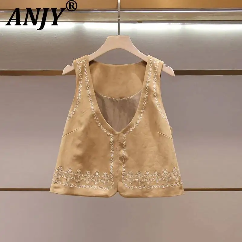 ANJY Spring Summer New Women High-End Stylish Embroidered Floral Design Loose Vest Trend Elegant Fashion Casual Waistcoat A23022
