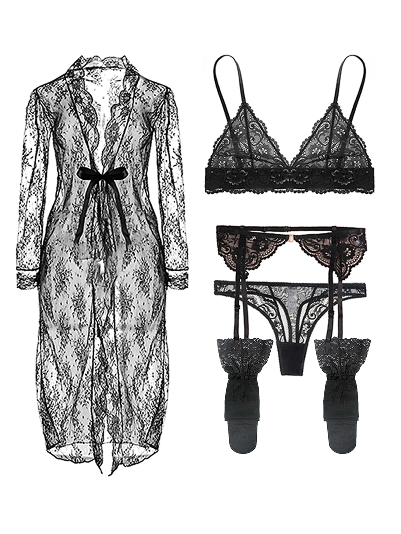 Varsbaby Spitzen-BH-Sets für Damen, nicht gepolsterter BH, Höschen, Strumpfhalter, Strümpfe, Sommerunterwäsche, Dessous, sexy