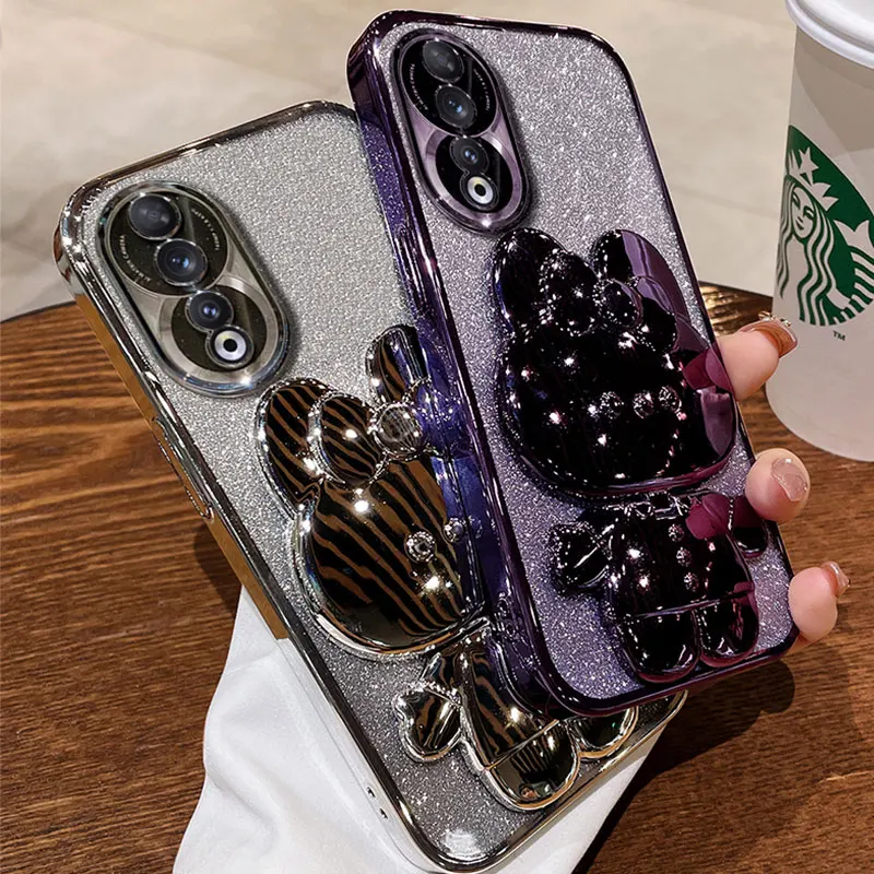 Luxury Cover for Honor 90 pro 5G Glitter Stand Holder Case For Honor 90 Pro Lite X6 X8 X9 Rabbit Bracket Shockproof Case Honor90