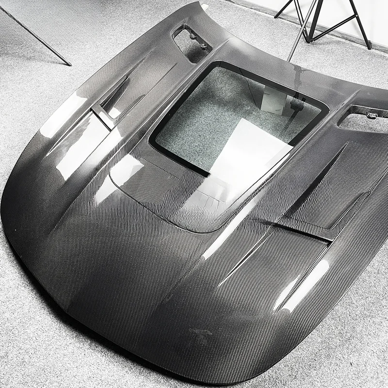 High Quality 3K Twill Weave Carbon Fiber Bonnet Drifton New Aggressive Visible Engine Design UV Protected Gloss Matte Optional E