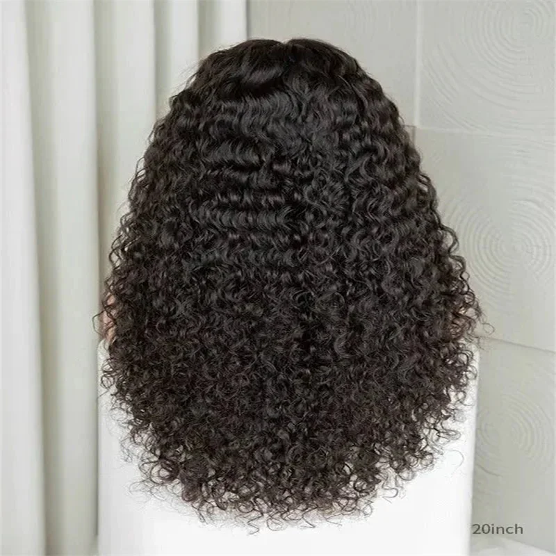 Peruca dianteira de renda encaracolada para mulheres negras, cabelo de bebê pré-arrancado, sem cola, resistente ao calor, perverso, preto, densidade 180, 26in, moda