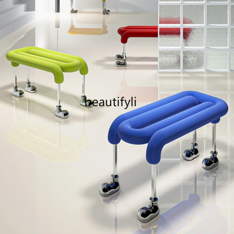 Shoe Changing Stool Animal Design Flannel Strip Dining Stool Dining Chair Bed End Stool