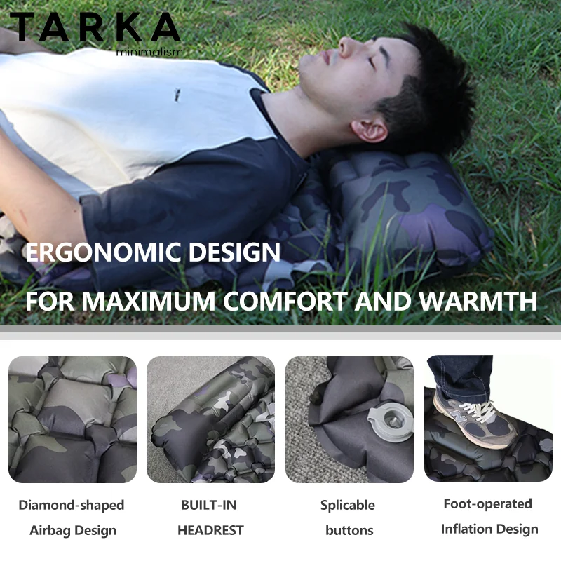 TARKA Tapis de couchage de camping Matelas pneumatique gonflable Matelas pneumatique ultraléger pour l'extérieur Équipement de plein air Tapis de voyage pour pique-nique ﻿