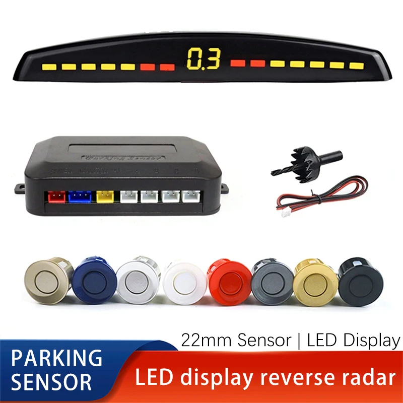 Car Reverse Radar Kit Vehicle Parking Sensor System with 4 Parking Sensors Backup Radar with LED Distance Display Beep alarm